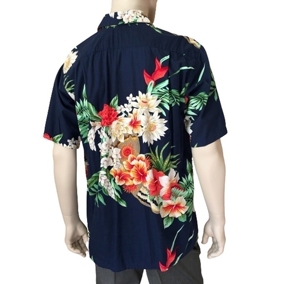 GO Barefoot Shirt Vintage Hawaiian Floral Tiki Cotton Rayon Blend Colourful - Picture 4 of 10